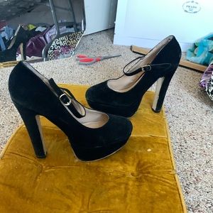 Vintage Steve Madden Platform Heeled Black Suede Mary Jane Pumps sz8